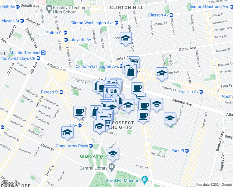 map of restaurants, bars, coffee shops, grocery stores, and more near in Brooklyn