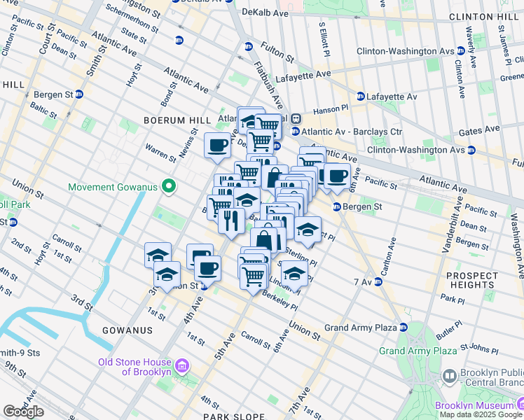 map of restaurants, bars, coffee shops, grocery stores, and more near 636 Baltic Street in Brooklyn