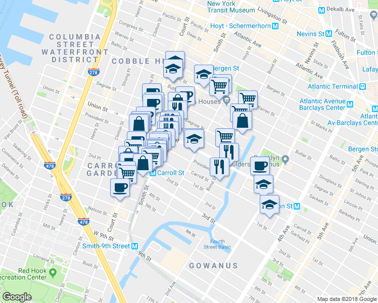 map of restaurants, bars, coffee shops, grocery stores, and more near 327 Hoyt Street in Brooklyn