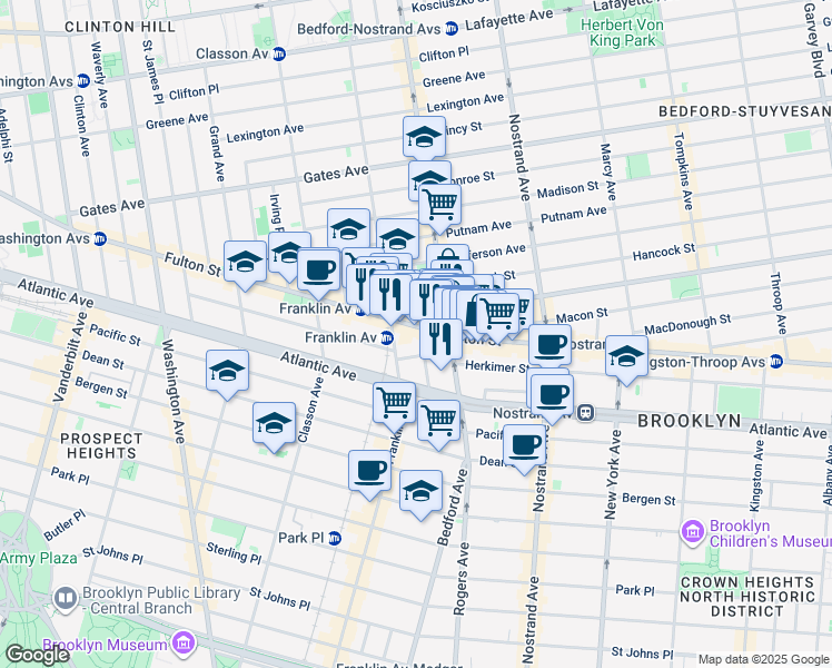 map of restaurants, bars, coffee shops, grocery stores, and more near 1158 Fulton Street in Brooklyn