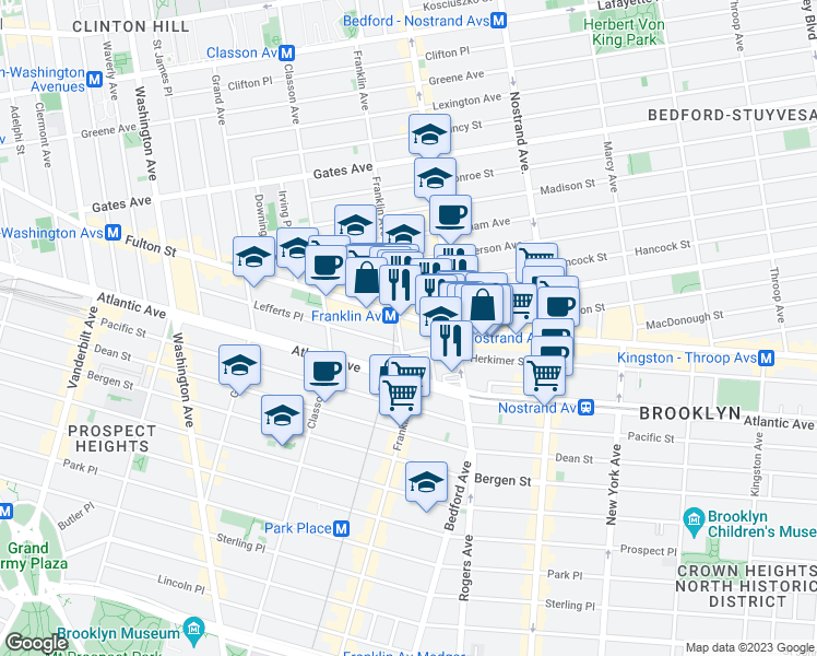 map of restaurants, bars, coffee shops, grocery stores, and more near 22 Brevoort Place in Brooklyn