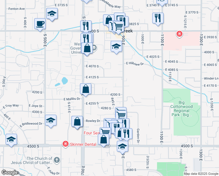 map of restaurants, bars, coffee shops, grocery stores, and more near 834 East 4170 South in Millcreek