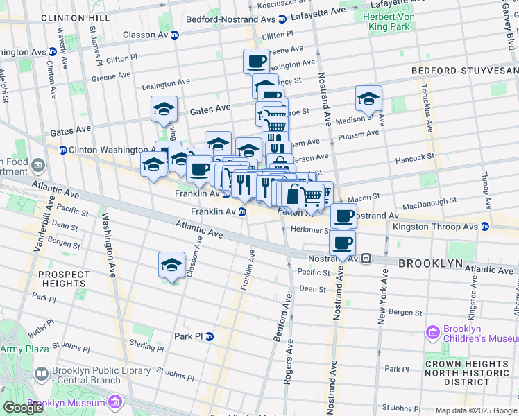 map of restaurants, bars, coffee shops, grocery stores, and more near 16 Spencer Place in Brooklyn