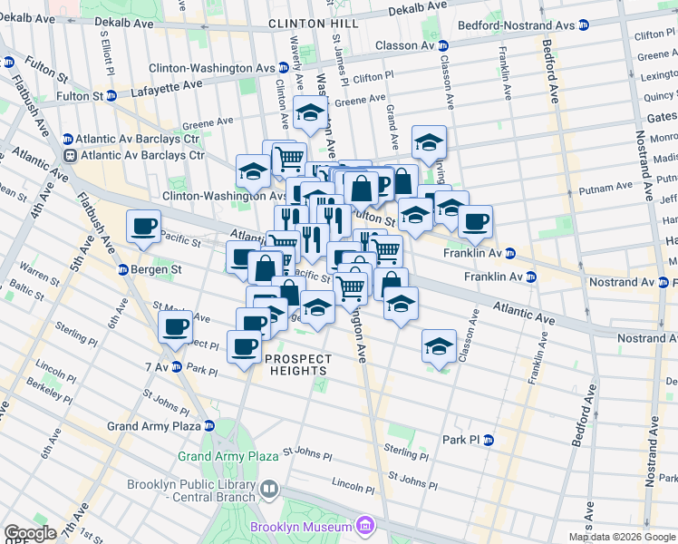 map of restaurants, bars, coffee shops, grocery stores, and more near 859 Atlantic Avenue in Brooklyn