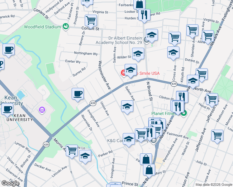 map of restaurants, bars, coffee shops, grocery stores, and more near 87 North Avenue in Hillside