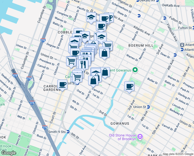 map of restaurants, bars, coffee shops, grocery stores, and more near Union St & Hoyt St in Brooklyn