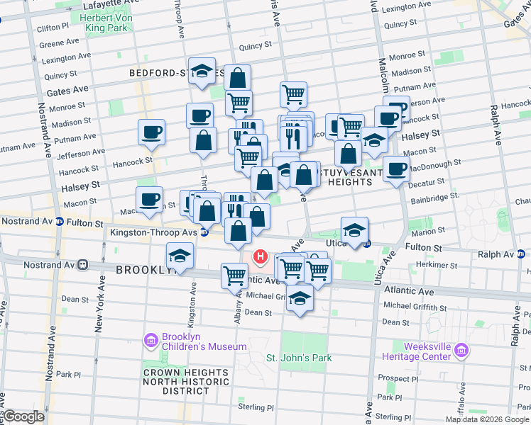 map of restaurants, bars, coffee shops, grocery stores, and more near 240 MacDonough Street in Brooklyn