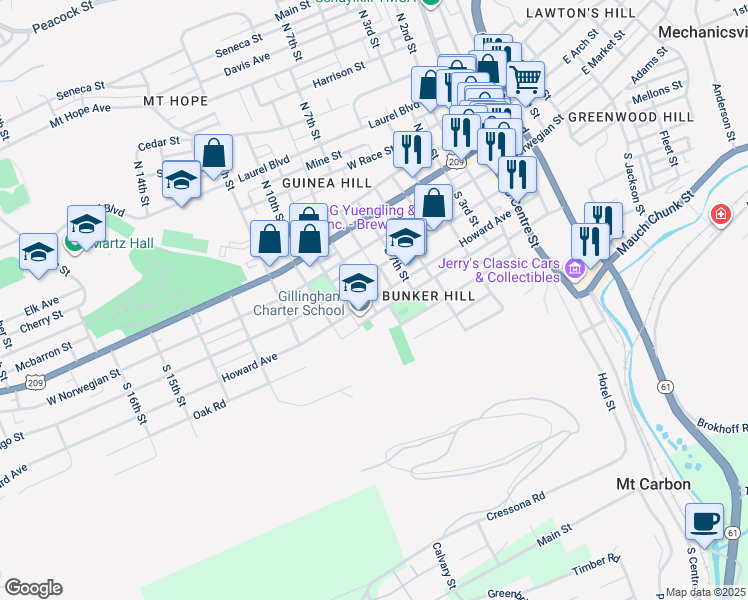map of restaurants, bars, coffee shops, grocery stores, and more near 200 South 9th Street in Pottsville