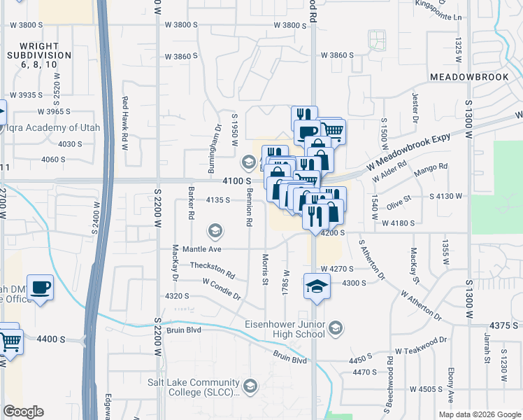 map of restaurants, bars, coffee shops, grocery stores, and more near 4131 1855 West in Salt Lake City