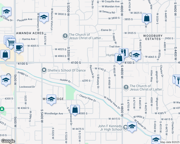 map of restaurants, bars, coffee shops, grocery stores, and more near 4119 Bannock Drive in West Valley City