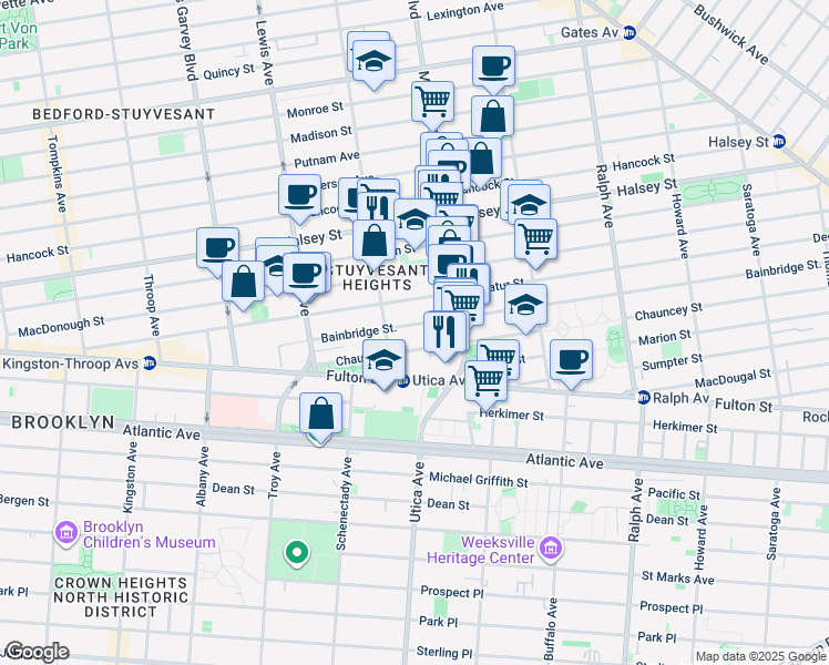 map of restaurants, bars, coffee shops, grocery stores, and more near 324A Decatur Street in Brooklyn