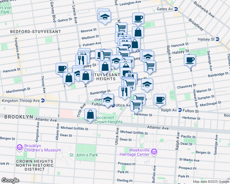 map of restaurants, bars, coffee shops, grocery stores, and more near 324A Decatur Street in Brooklyn