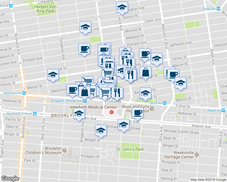 map of restaurants, bars, coffee shops, grocery stores, and more near 240 MacDonough Street in Brooklyn