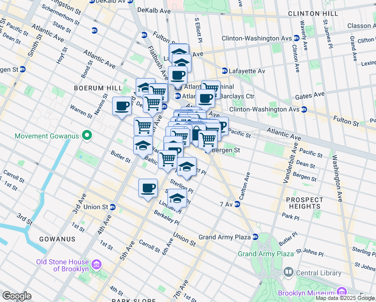 map of restaurants, bars, coffee shops, grocery stores, and more near 448 Dean Street in Brooklyn