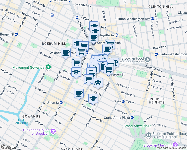 map of restaurants, bars, coffee shops, grocery stores, and more near 448 Dean Street in Brooklyn
