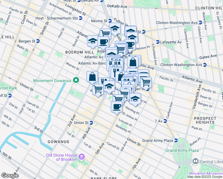 map of restaurants, bars, coffee shops, grocery stores, and more near 85 4th Avenue in Brooklyn