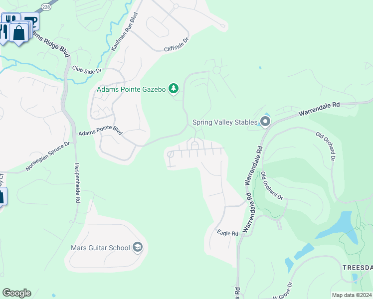 map of restaurants, bars, coffee shops, grocery stores, and more near 3105 Pointe View Drive in Mars