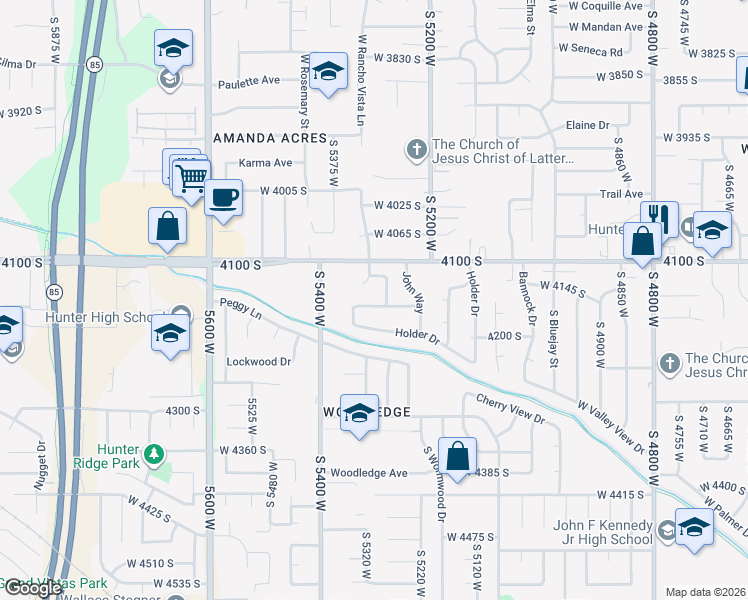 map of restaurants, bars, coffee shops, grocery stores, and more near 4123 Pointer Lane in West Valley City
