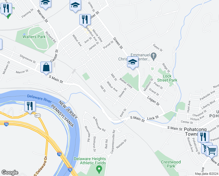 map of restaurants, bars, coffee shops, grocery stores, and more near 888 Wilbur Avenue in Phillipsburg