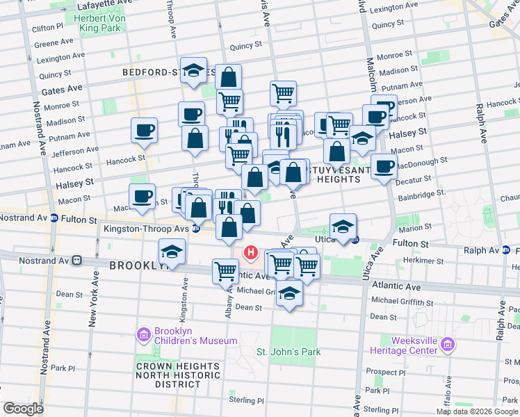 map of restaurants, bars, coffee shops, grocery stores, and more near 240 MacDonough Street in Brooklyn