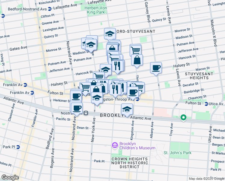 map of restaurants, bars, coffee shops, grocery stores, and more near 176 Macon Street in Brooklyn