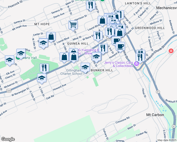 map of restaurants, bars, coffee shops, grocery stores, and more near 200 South 9th Street in Pottsville