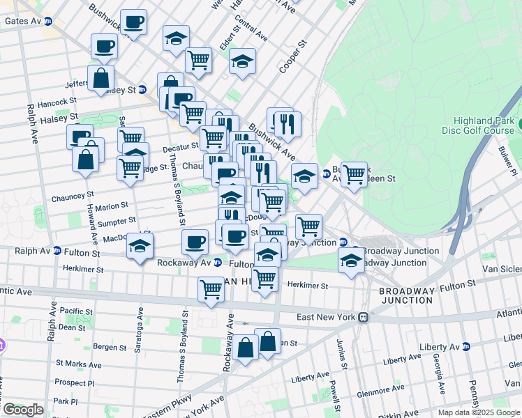 map of restaurants, bars, coffee shops, grocery stores, and more near 378 Sumpter Street in Brooklyn