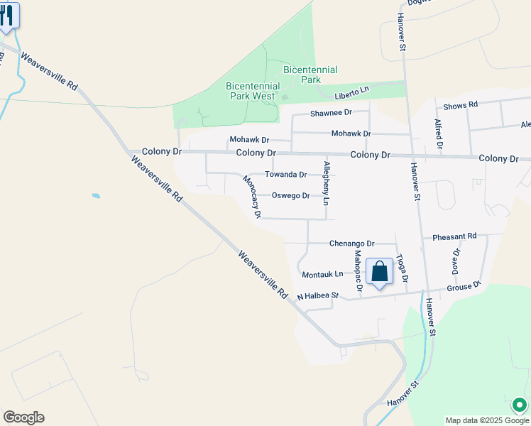 map of restaurants, bars, coffee shops, grocery stores, and more near 5440 Monocacy Drive in Bethlehem