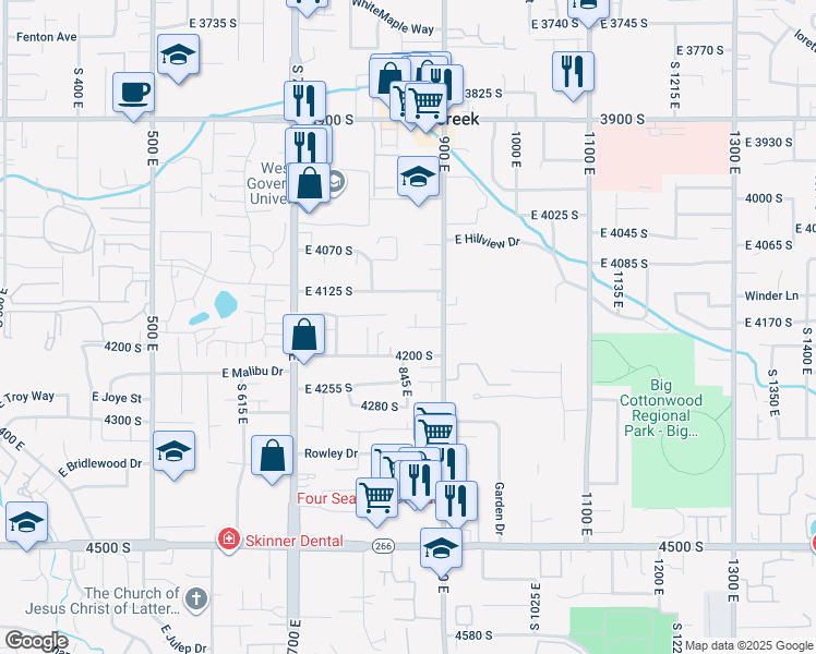 map of restaurants, bars, coffee shops, grocery stores, and more near 848 East 4170 South in Millcreek