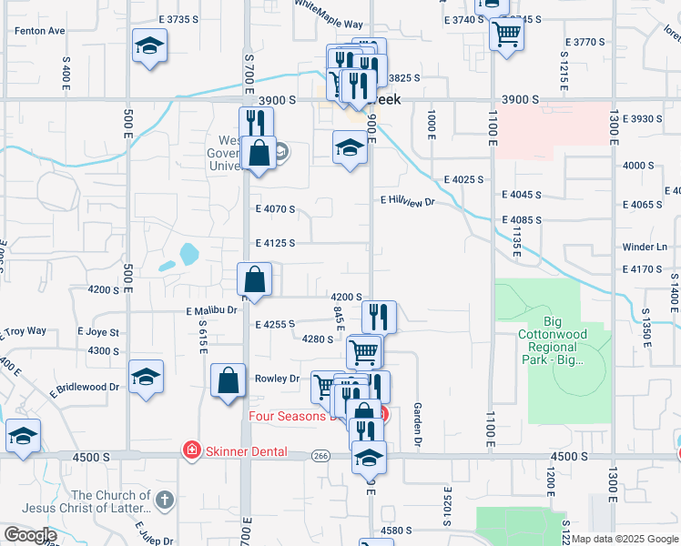 map of restaurants, bars, coffee shops, grocery stores, and more near 832 East 4170 South in Millcreek
