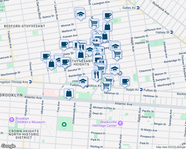 map of restaurants, bars, coffee shops, grocery stores, and more near 324A Decatur Street in Brooklyn