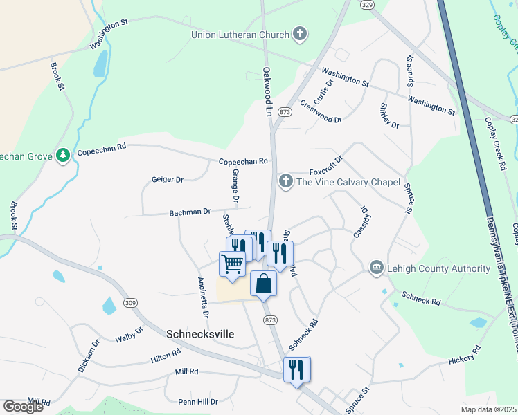 map of restaurants, bars, coffee shops, grocery stores, and more near 5235 Grange Drive in Schnecksville