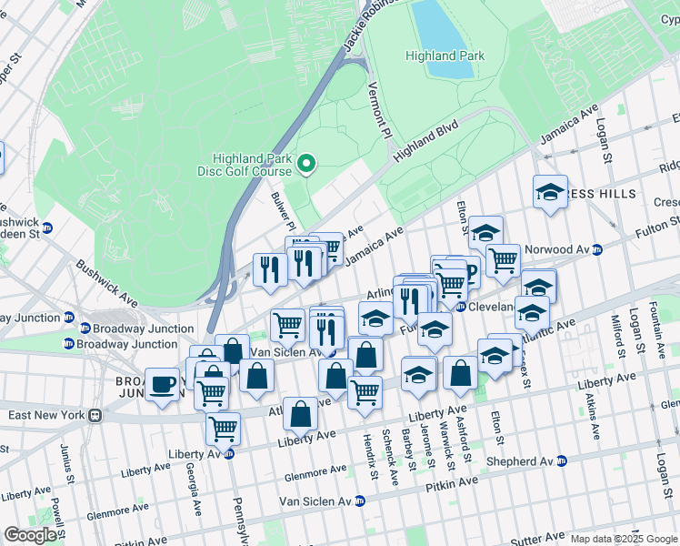 map of restaurants, bars, coffee shops, grocery stores, and more near in Brooklyn
