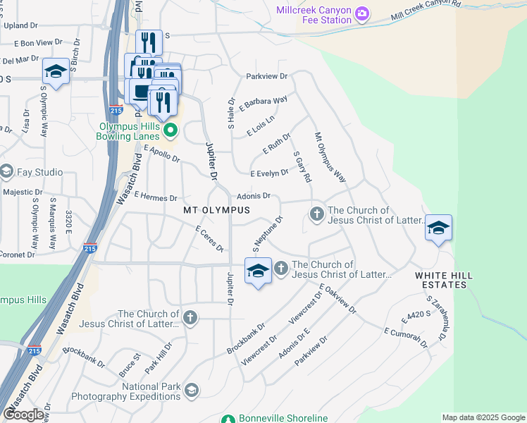 map of restaurants, bars, coffee shops, grocery stores, and more near 3803 East Hermes Drive in Salt Lake City