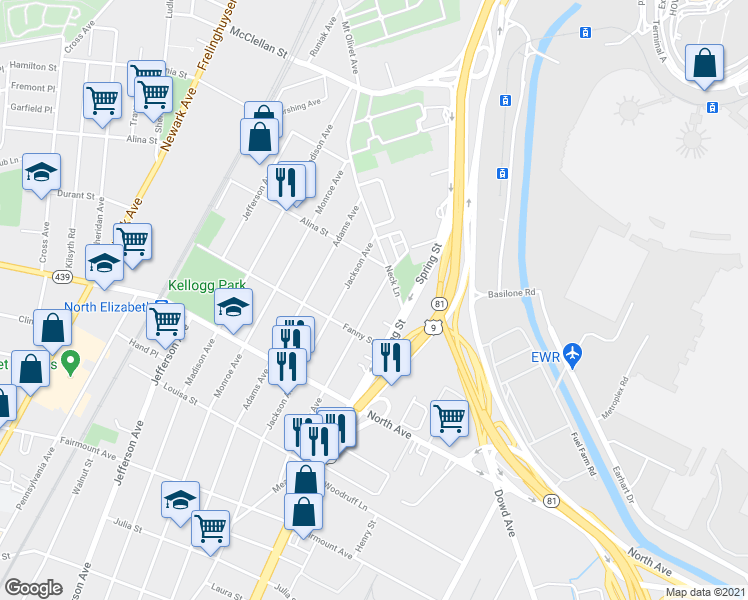 map of restaurants, bars, coffee shops, grocery stores, and more near 944 Van Buren Ave in Elizabeth