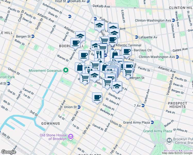 map of restaurants, bars, coffee shops, grocery stores, and more near 103 4th Avenue in Brooklyn
