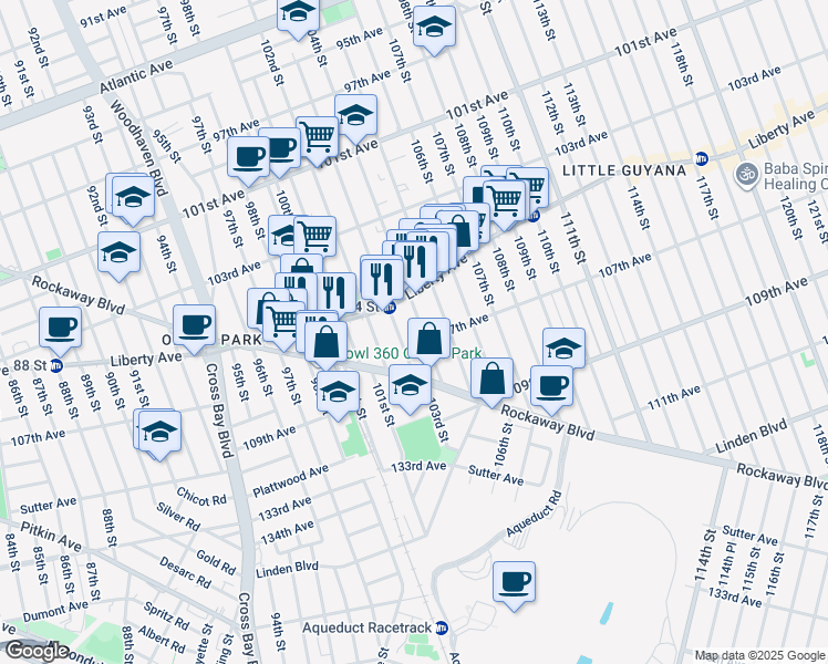 map of restaurants, bars, coffee shops, grocery stores, and more near in Queens