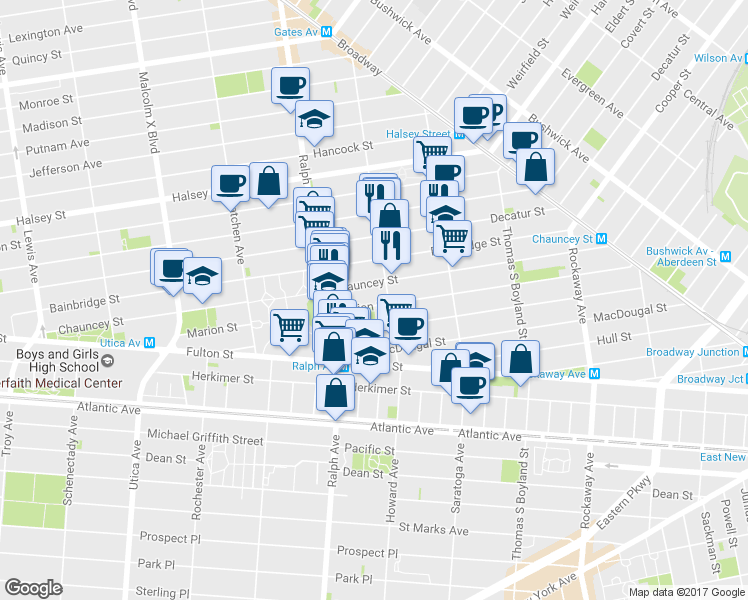 map of restaurants, bars, coffee shops, grocery stores, and more near in Brooklyn