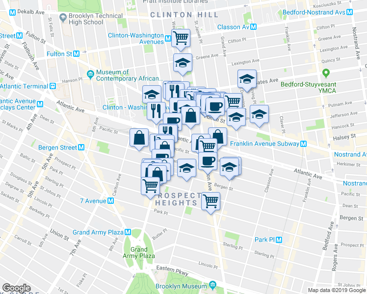 map of restaurants, bars, coffee shops, grocery stores, and more near 856 Atlantic Avenue in Brooklyn