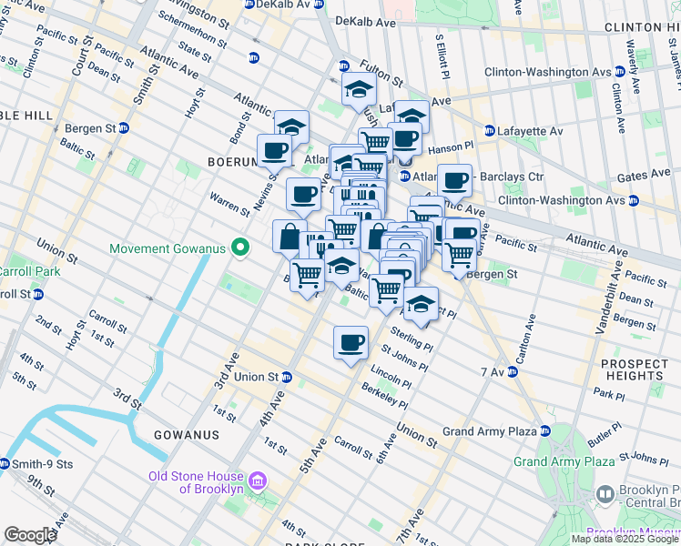 map of restaurants, bars, coffee shops, grocery stores, and more near 85 4th Avenue in Brooklyn