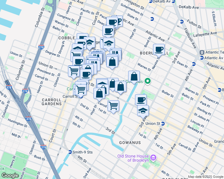 map of restaurants, bars, coffee shops, grocery stores, and more near 438 Degraw Street in Brooklyn