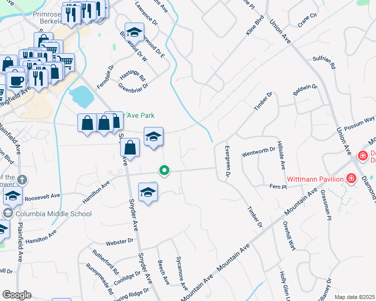 map of restaurants, bars, coffee shops, grocery stores, and more near 100 Locust Avenue in Berkeley Heights