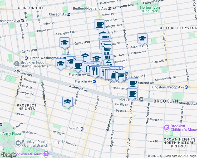 map of restaurants, bars, coffee shops, grocery stores, and more near 1134 Fulton Street in Brooklyn