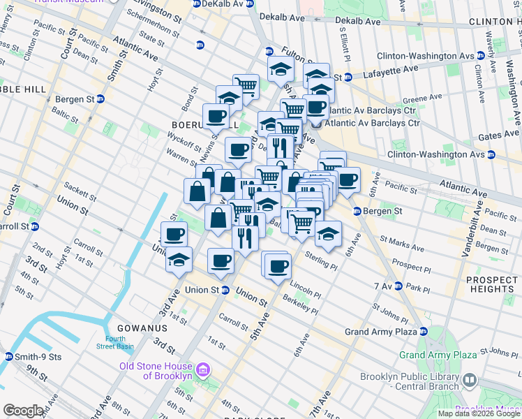 map of restaurants, bars, coffee shops, grocery stores, and more near 118 4th Avenue in Brooklyn