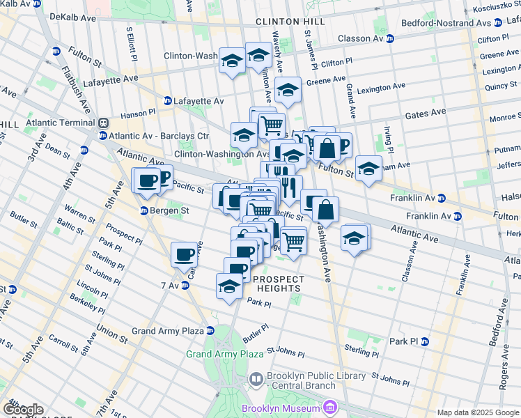 map of restaurants, bars, coffee shops, grocery stores, and more near 550 Vanderbilt Avenue in Brooklyn