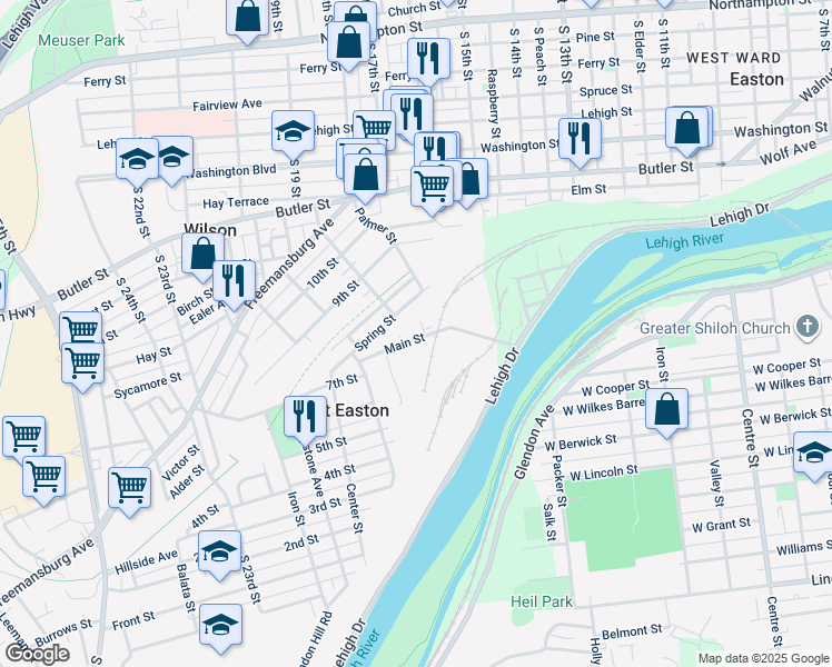 map of restaurants, bars, coffee shops, grocery stores, and more near 79 Main Street in West Easton