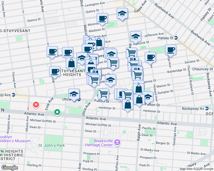 map of restaurants, bars, coffee shops, grocery stores, and more near 276 Bainbridge Street in Brooklyn