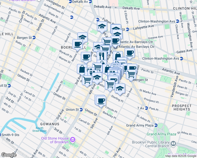 map of restaurants, bars, coffee shops, grocery stores, and more near 85 4th Avenue in Brooklyn