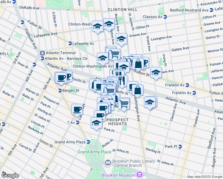 map of restaurants, bars, coffee shops, grocery stores, and more near 559 Vanderbilt Avenue in Brooklyn