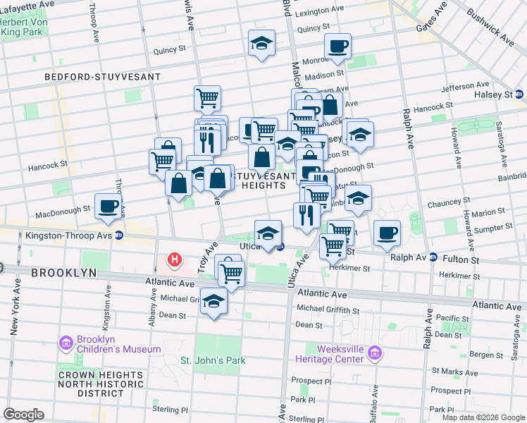 map of restaurants, bars, coffee shops, grocery stores, and more near 288 Decatur Street in Brooklyn